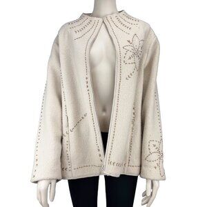 VTG Icelandic Design Embroidered‎ Wool Lined Zip-up Cream Jacket (M to) XXL